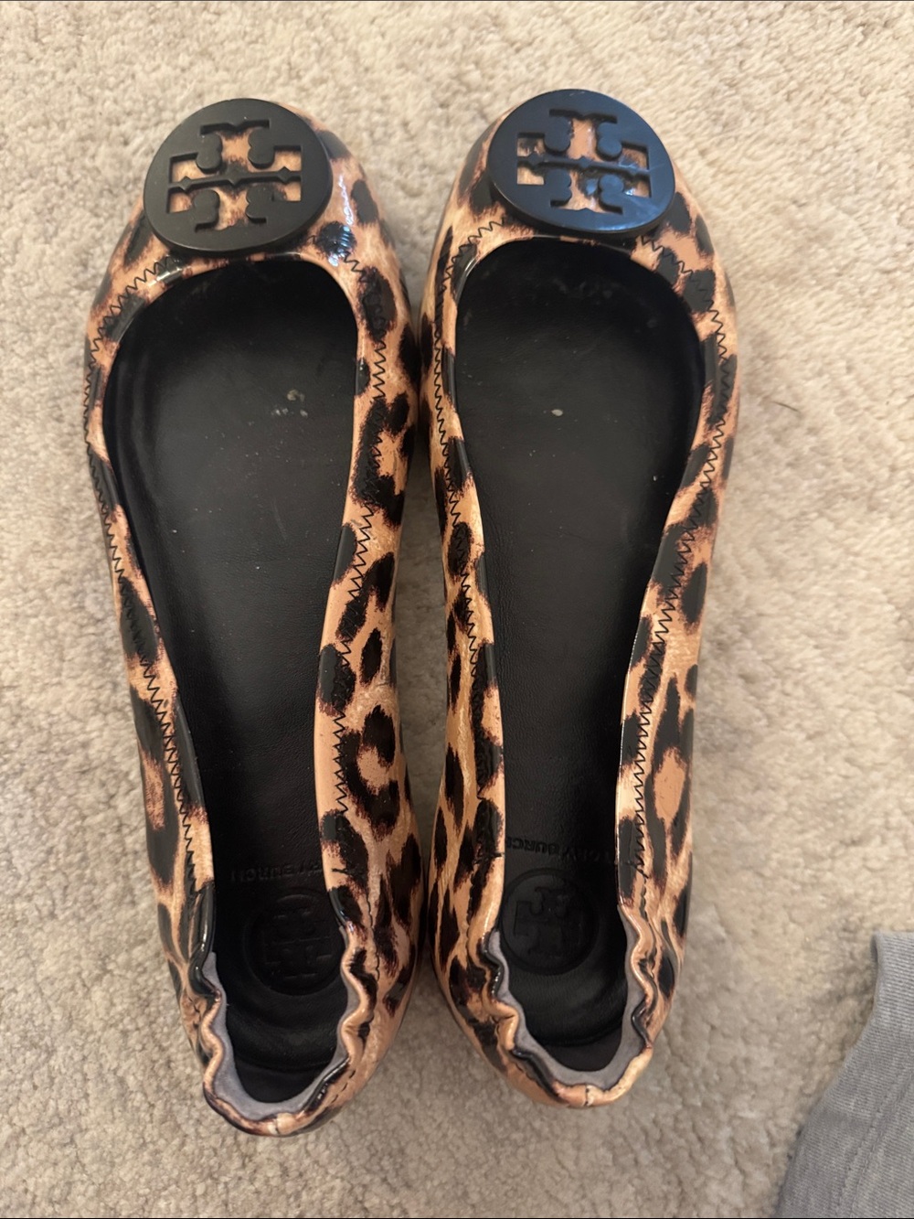 Tory Burch Leopard Print Reva Ballet Flats with Black Logo